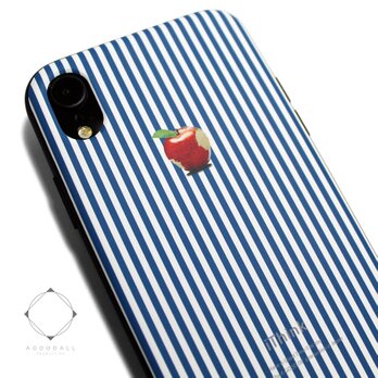 iphoneXRケース / iphoneXRカバー レザーケースカバー（ロンドンストライプ）赤リンゴ / XRの画像