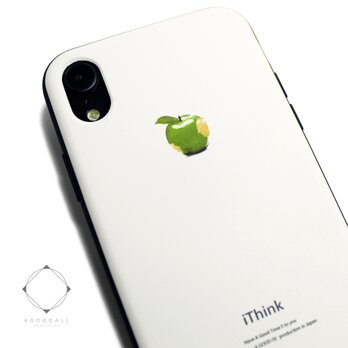 iphoneXRケース / iphoneXRカバー レザーケースカバー（オフホワイト）青リンゴ　シンプル　XRの画像