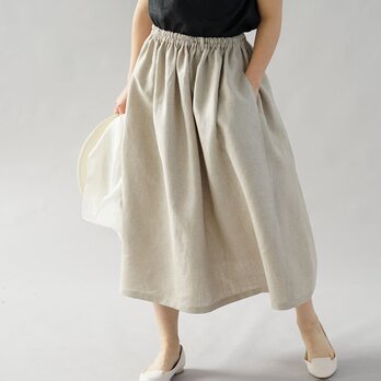 【wafu】中厚 リネン スカート ふんわり膝下丈 ウエスゴム ベルト紐付 ゆったり / 亜麻ナチュラル s004b-amn2