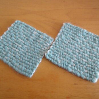 手織り　コースター2枚Set・アイスグリーン