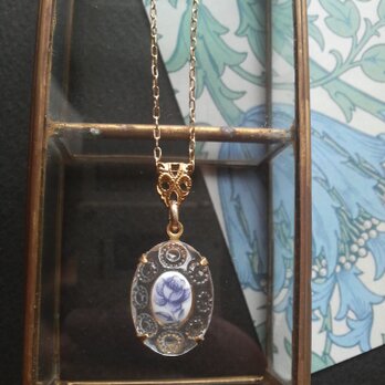 ヴィンテージ　Blue薔薇／Clear装飾Glass　ネックレス（Goldカラー）の画像