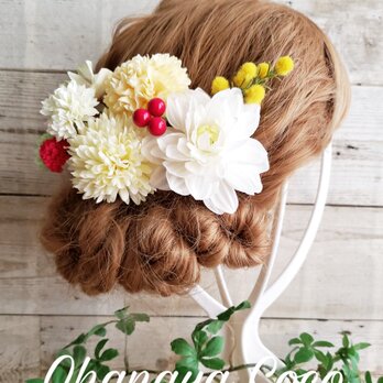 春色マムとミモザの髪飾り10点Set No412の画像