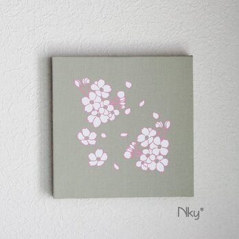 桜のファブリックパネル M-101◆グリーン/白-桃の画像
