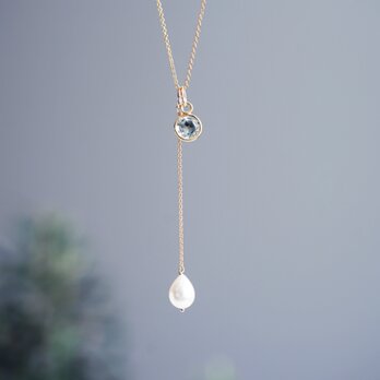 ☆2Way★グリーンアメジストとドロップ真珠のY字ネックレス　～Hana