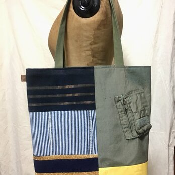 totebag /ヴィンテージ ミリタリーとヒッコリーのトートバッグ    ■tf-345の画像