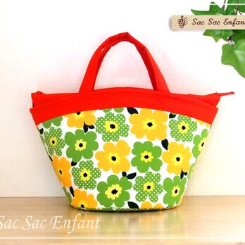 【Ｍサイズ・ファスナー】Sac de panier 洗えるバッグ　Coquelicot(コクリコ）イエロー×グリーン『送料無料』の画像