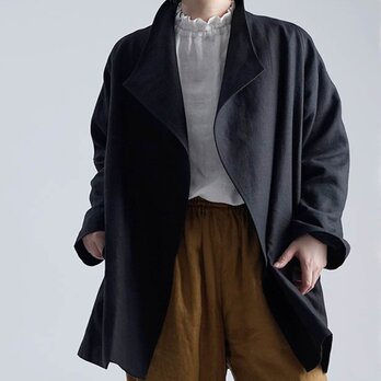 【wafu】Linen Jacket ウイングカラー コート 裏地アリ / ブラック h039f-bck3の画像