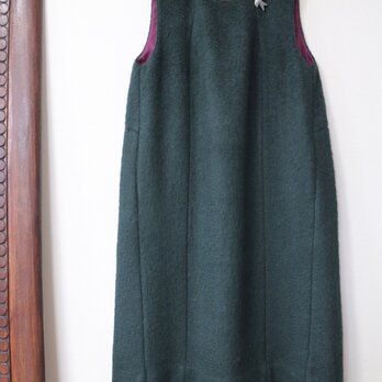 秋冬★ 配色裏地付き 厚手ノースリーブロングワンピース★一枚限定