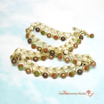 パールチョーカーネックレス＊ブラウンMIX