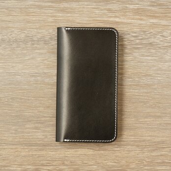 牛革 iPhone XS Max カバー  ヌメ革  レザーケース  手帳型  ブラックカラーの画像
