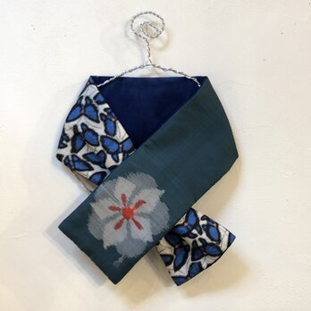 銘仙×別珍の小さな襟巻き280（ブルー）ストール ネックウォーマー プチマフラー リバーシブルの画像