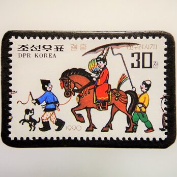 　北朝鮮　結婚式切手ブローチ 4800の画像