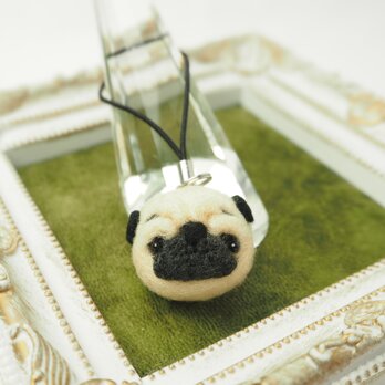 【受注製作】まゆパグ(フォーンパグ・黒パグ)携帯クリーナーストラップ　羊毛フェルトの画像