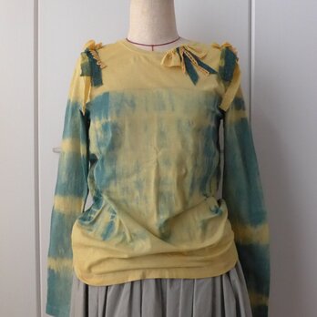 藍ｘたまねぎ染めのガーリーTシャツ【L】の画像