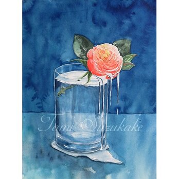 水彩画（原画）「薔薇の雫」の画像