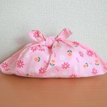 あずま袋　可愛いお花ピンク色　お弁当包み　ファスナー無しのバッグインにもの画像