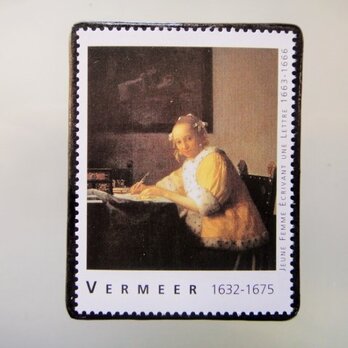 フランス　美術「フェルメール」切手ブローチ4840の画像