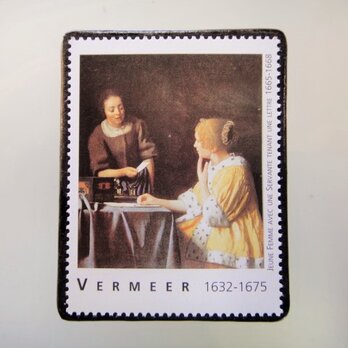 フランス　美術「フェルメール」切手ブローチ4841の画像