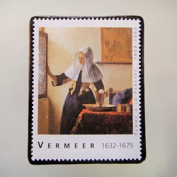 フランス　美術「フェルメール」切手ブローチ4843の画像