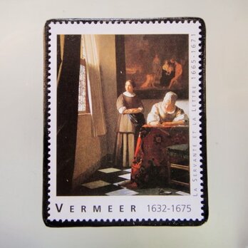 フランス　美術「フェルメール」切手ブローチ4844の画像