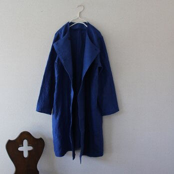 ノーカラーダブルボタンコート＊中厚手リネン仕様　4色