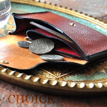 イタリアンオイルレザーアリゾナ・ミニマム財布（コニャック×マルボロ）の画像