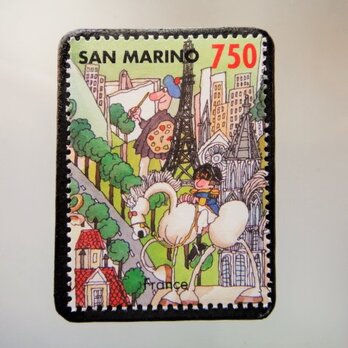 サンマリノ　世界の都市(フランス）切手ブローチ　4887の画像