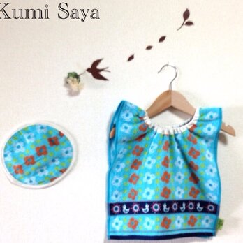 ギフトにオススメ✨水色小鳥柄 刺繍 タオルエプロン 0歳〜4歳の画像