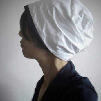 ターバンな帽子　白+ネイビー　送料無料の画像