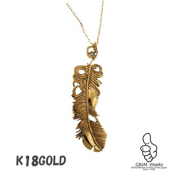 金の羽（K18）ネックレス　（各種天然石の指定可能）の画像
