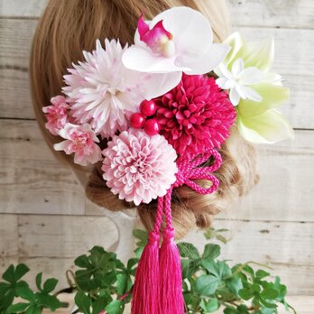 華やか ピンク系お花の髪飾り9点Set No439の画像