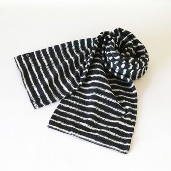かすりボーダーショートマフラー　Navy/Whiteの画像