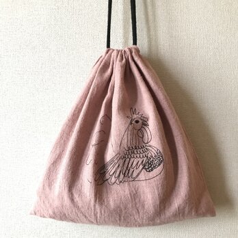 ニワトリ ピンク 巾着 L