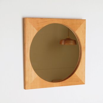 木製 鏡「四角に丸」桜材18　ミラーの画像