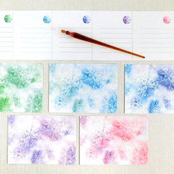 ５色の雪の結晶メッセージカード１０枚の画像