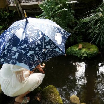 藍型染日傘　お守りシリーズ・カモノハシの画像
