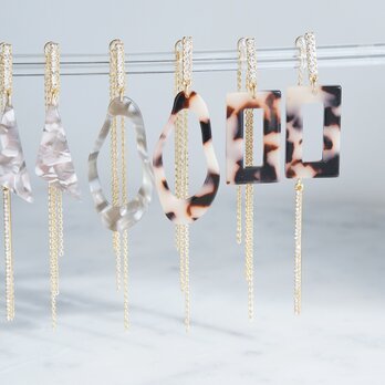 【Marble】Non Pierced Earrings,Glass Long Bar -002-[ノンホールピアス]の画像