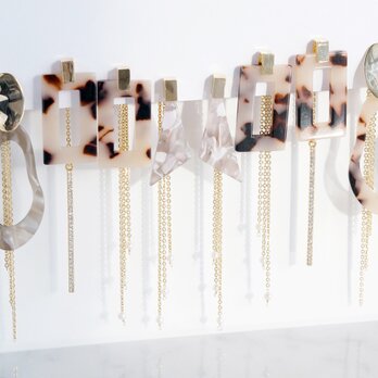 【Marble】2-Way Gold Stud Earrings,Glass Long Bar-004-の画像