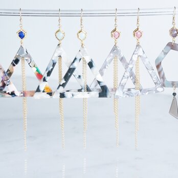 【Marble】14KGF Earrings,Gem Triangle-007-の画像