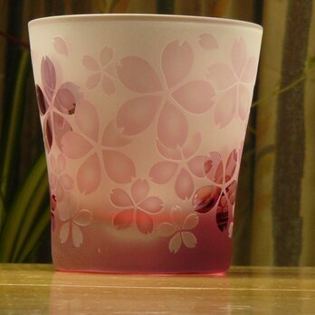 さくら 市松 満開　ロックグラス 　ピンク　（1個）の画像