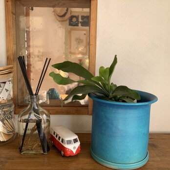 植木鉢M ターコイズブルー　受け皿付きの画像
