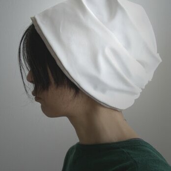 ターバンな帽子　白+ナチュラル　送料無料の画像