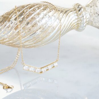 【14KGF】Necklace, Square CZ Double Long V Barの画像