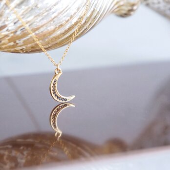 【14KGF】Necklace, Black CZ Crescent Moonの画像