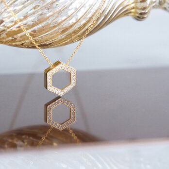 【14KGF】Necklace, CZ Hexagon-Crystal-の画像