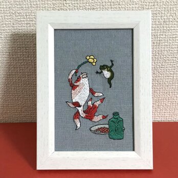 手刺繍浮世絵フレーム＊歌川国芳「酒のざしき」の御機嫌金魚の画像