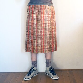 K's アースカラーの格子のスカート -- 未仕立てシルクウールの着物地からの画像