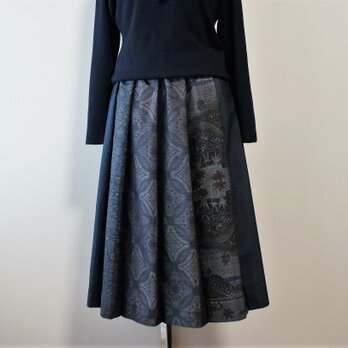 着物リメイク　大島紬のパッチスカート 七宝繋ぎの画像