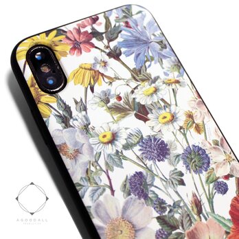 iphoneXSMAXケース/iphoneXSMAXカバー レザーケース（花柄×ブラック）ワイルドフラワー　ボタニカルの画像