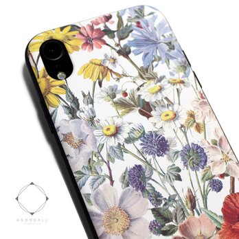 iphoneXRケース / iphoneXRカバー レザーケースカバー（花柄×ブラック）ヴィンテージフラワー / XRの画像